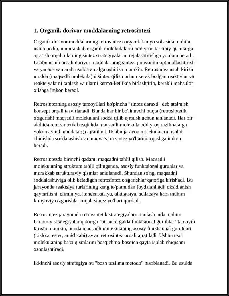 ORGANIK DORIVOR MODDALARNI SINTEZLASH 4