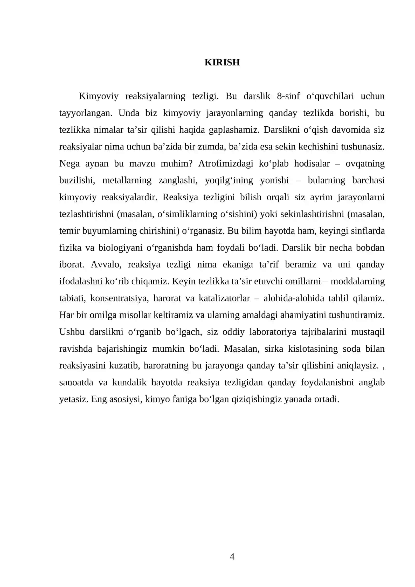KIMYOVIY REAKSIYALARNING TEZLIGI. 8 - SINF 4