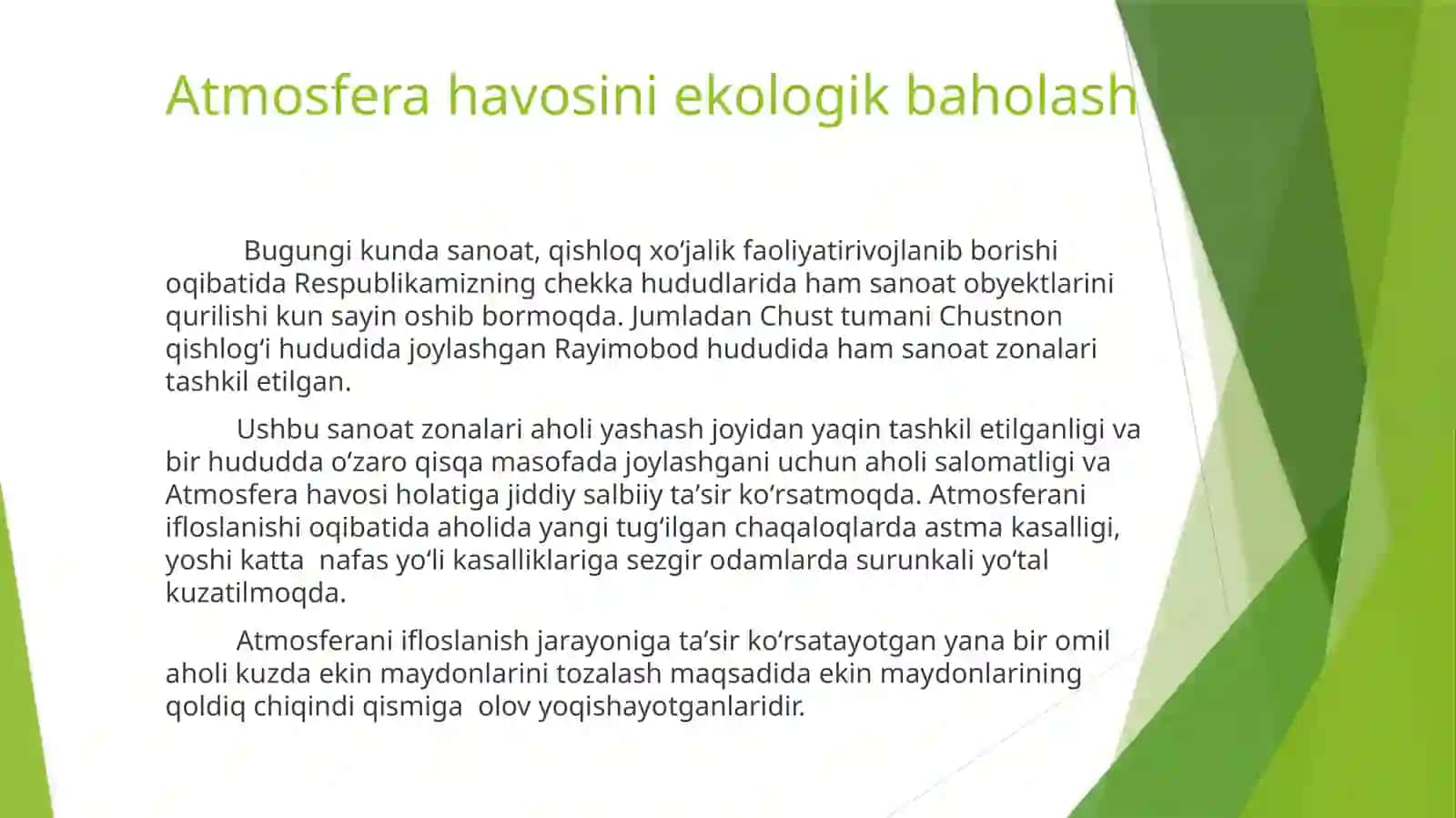 Chust tuman Chustnon qishlogʻidagi ekologik vaziyatni baholash 4