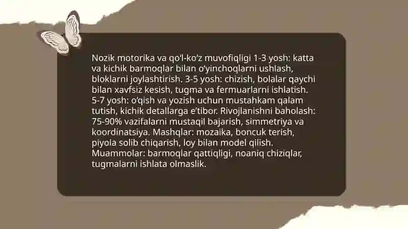 Jismoniy rivojlanish va grovmotor ko'nikmalar 4