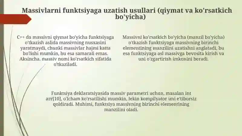 C++da Biro‘lchovli massivlarni funksiya parametrlari sifatida qo‘llanish 4