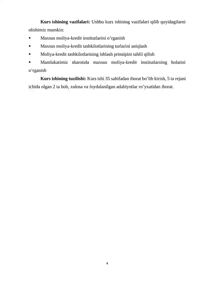 : Maxsus moliya-kredit institutlari, ularning funksiyalari va roli 4