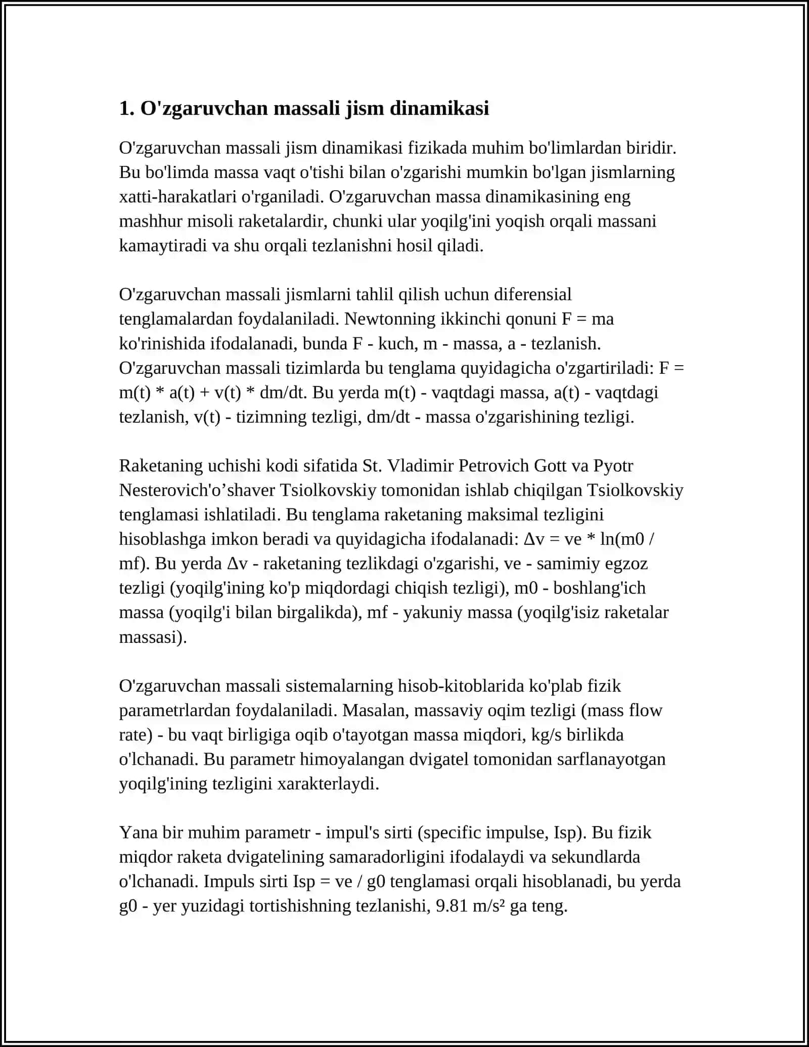 O'ZGARUVCHAN MASSALI JISMNING HARAKATI 4