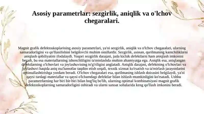 Magnit grafik defektoskoplarni asosiy parametrlari 4