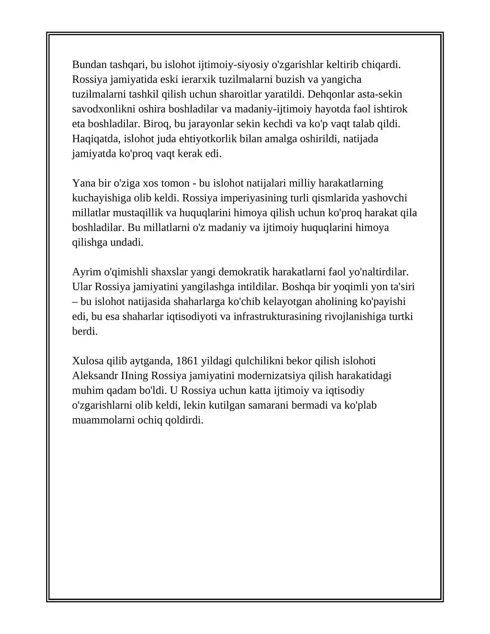 ALEKSANDR 2 ISLOHOTLARINING O’ZIGA XOS TOMONLARI 4