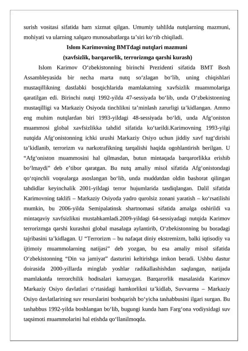 O‘zbekiston Prezidentlarining BMTdagi chiqishlari mazmun mohiyati 4