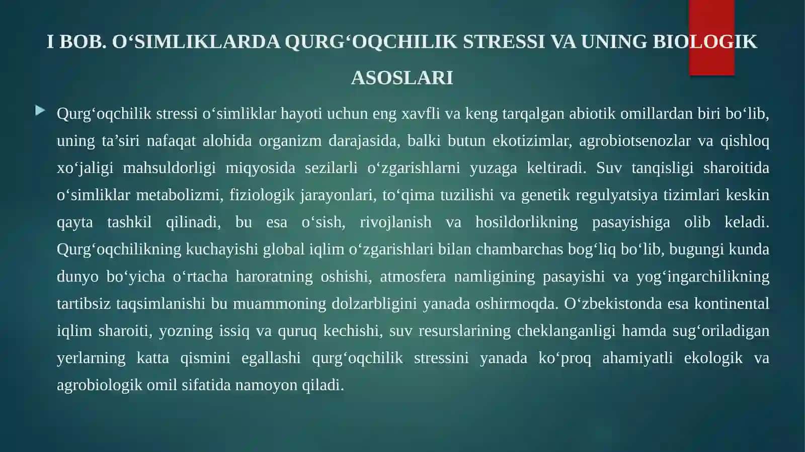 O‘simliklarning qurg‘oqchilikka chidamliligi 4