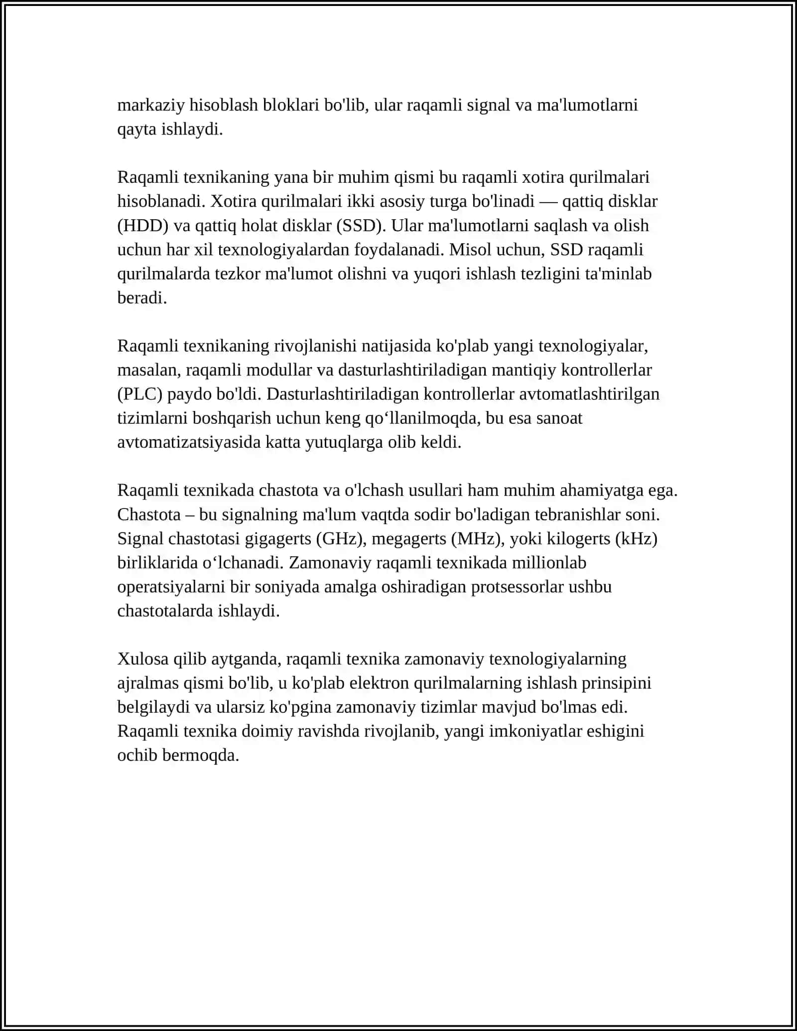 RAQAMLI TEXNIKA NEGIZ ELEMENTLARINI ISHLASH PRINSIPLARINI O'RGANISH 4