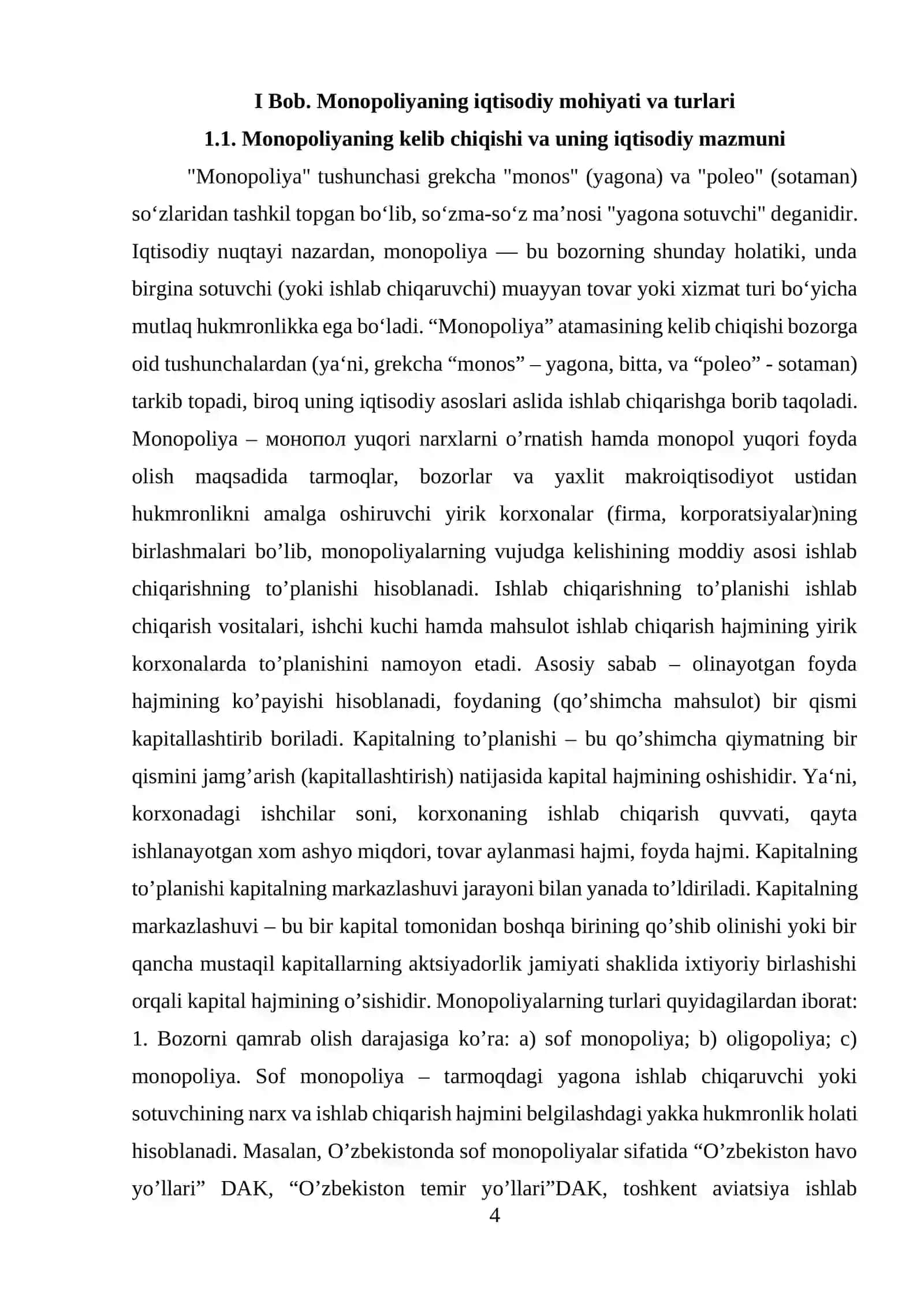 MONOPOLIYANING MOHIYATI VA UNING VUJUDGA KELISHI SABABLARI 4