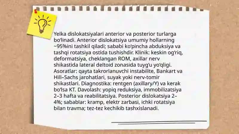 Yelka shikastlari va asoratlari. Bilak qoʻl panja shikastlari 4
