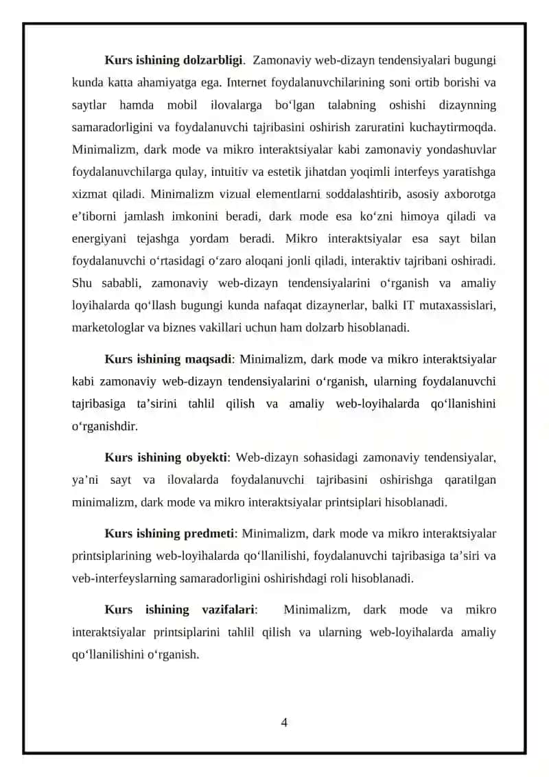 "ZAMONAVIY WEB-DIZAYN TENDENSIYALARI: MINIMALIZM,DARK MODE, MIKRO INTERAKTSIYALAR" 4