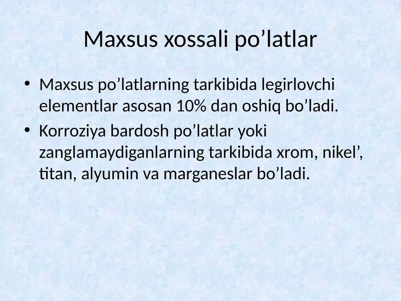 MAXSUS XOSSALI PO‘LATLAR 4