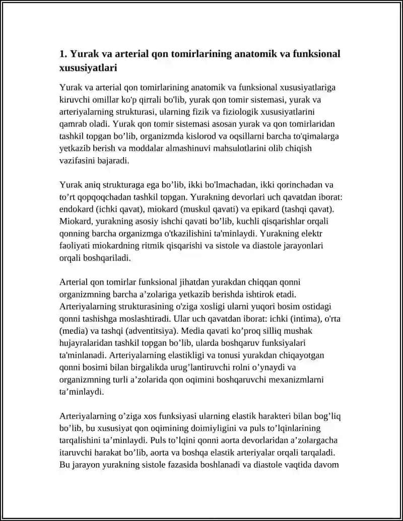 YURAK QON TOMIR SISTEMASI VA UNI MODELLARI.PULS TOʻLQINI 4