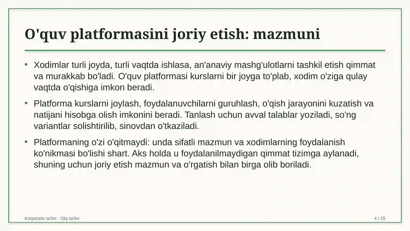 Yuridik maslahatxonalarda o'quv platformasini joriy etish 4