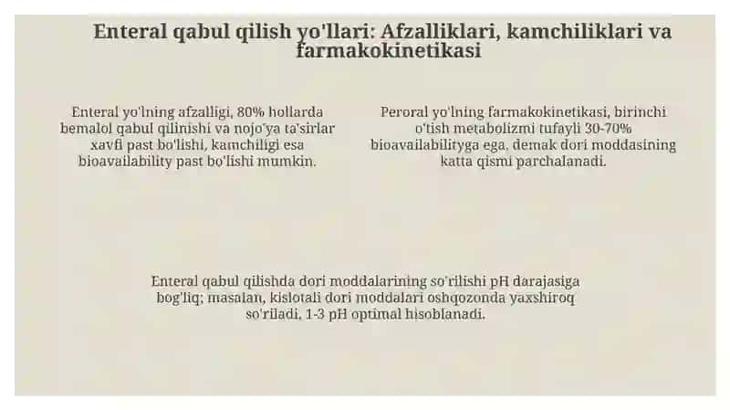 Enteral va Parenteral Dorilar qabul qilish yo'llari 4