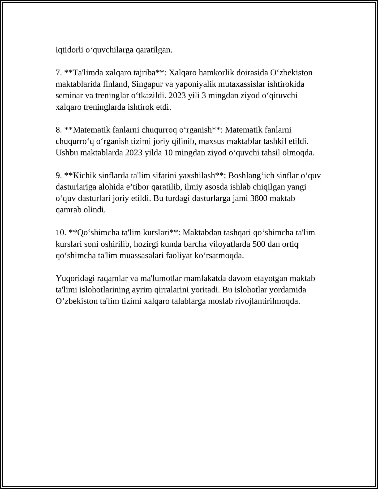 O'ZBEKISTON RESPUBLIKASI TA‘LIM SOHASIDA AMALGA OSHIRILGAN ISLOHOTLAR 4