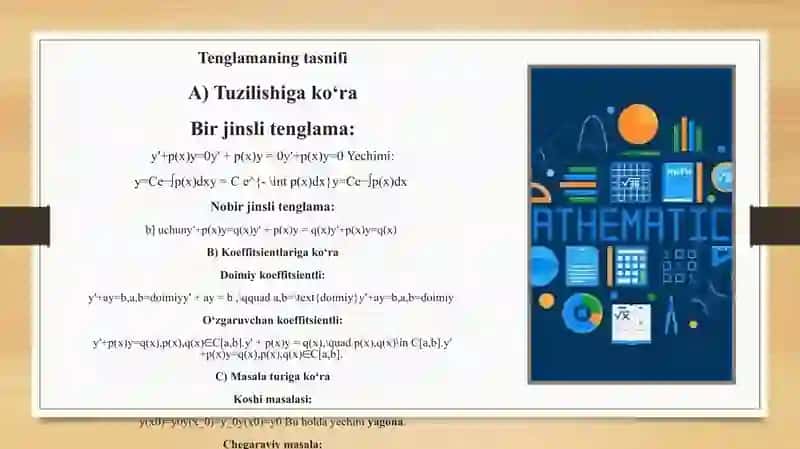 BIRINCHI TARTIBLI CHIZIQLI DIFFERENSIAL TENGLAMALAR 4