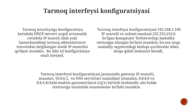 IP-manzillar va tarmoq interfeyslarini sozlash 4
