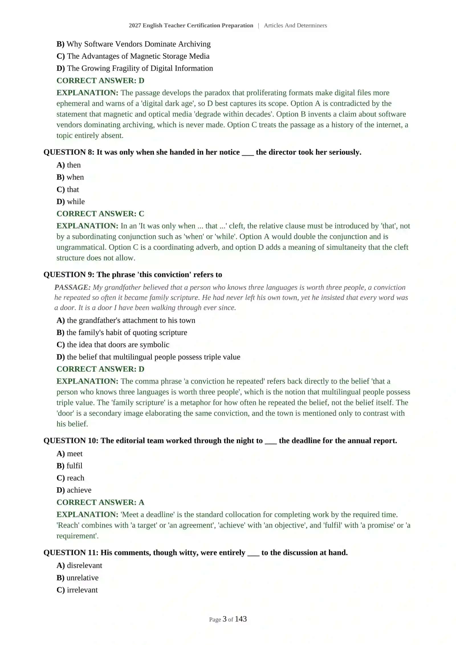 2027 English Teacher Certification Preparation | Articles And Determiners 4