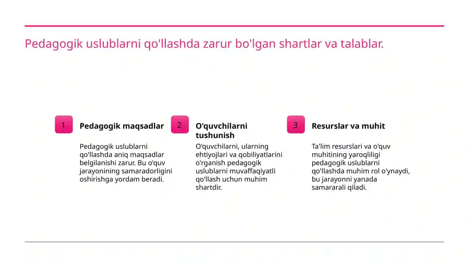 Pedagogik taktni qóllash shartlari 4