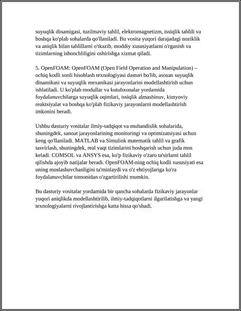 FIZIKAVIY JARAYONLARNI MODELLASHTIRISH IMKONIYATINI BERUVCHI DASTURIY VOSITALAR 4