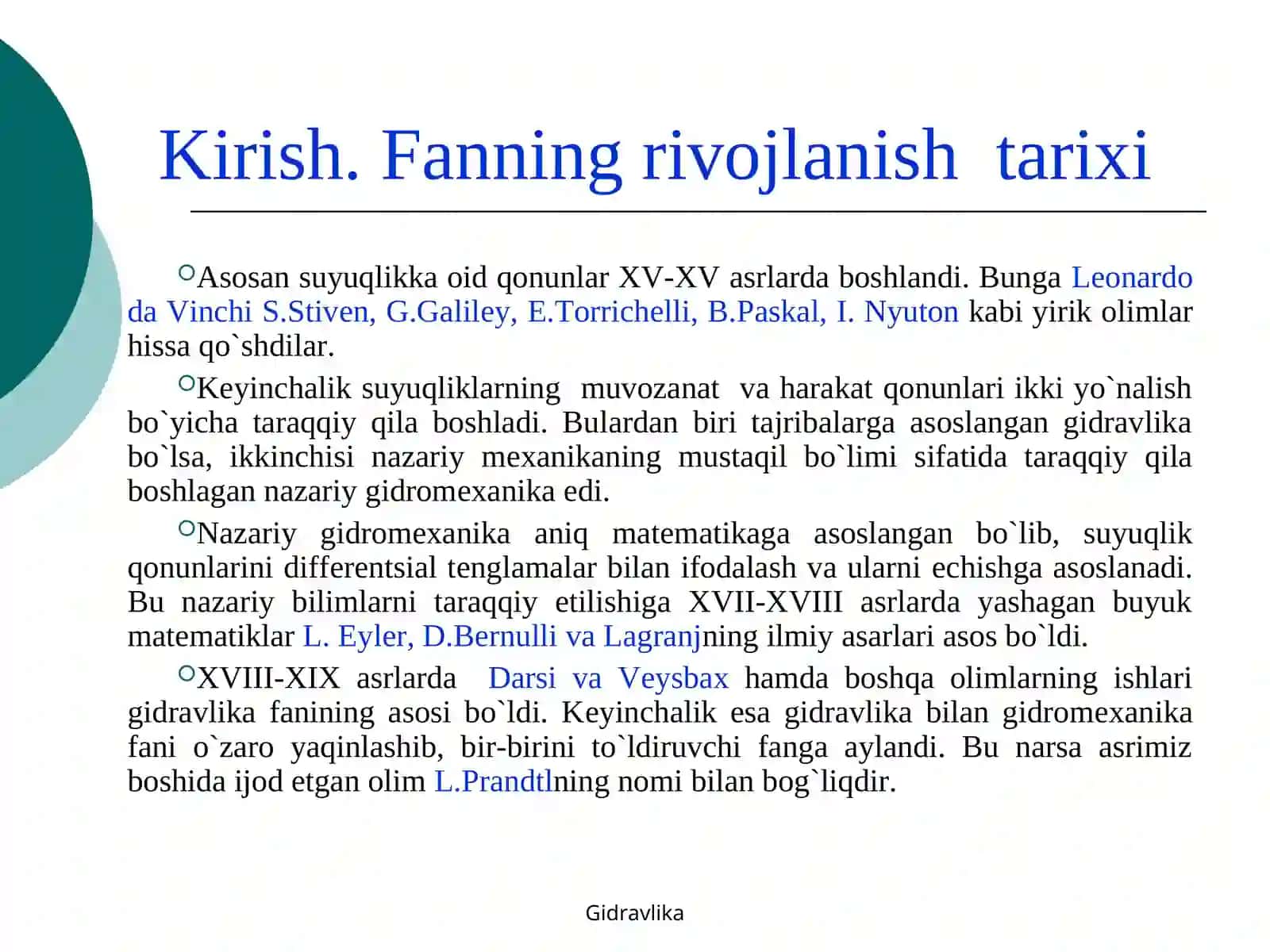 Gidravlika fanining mazmuni va tarixi 4