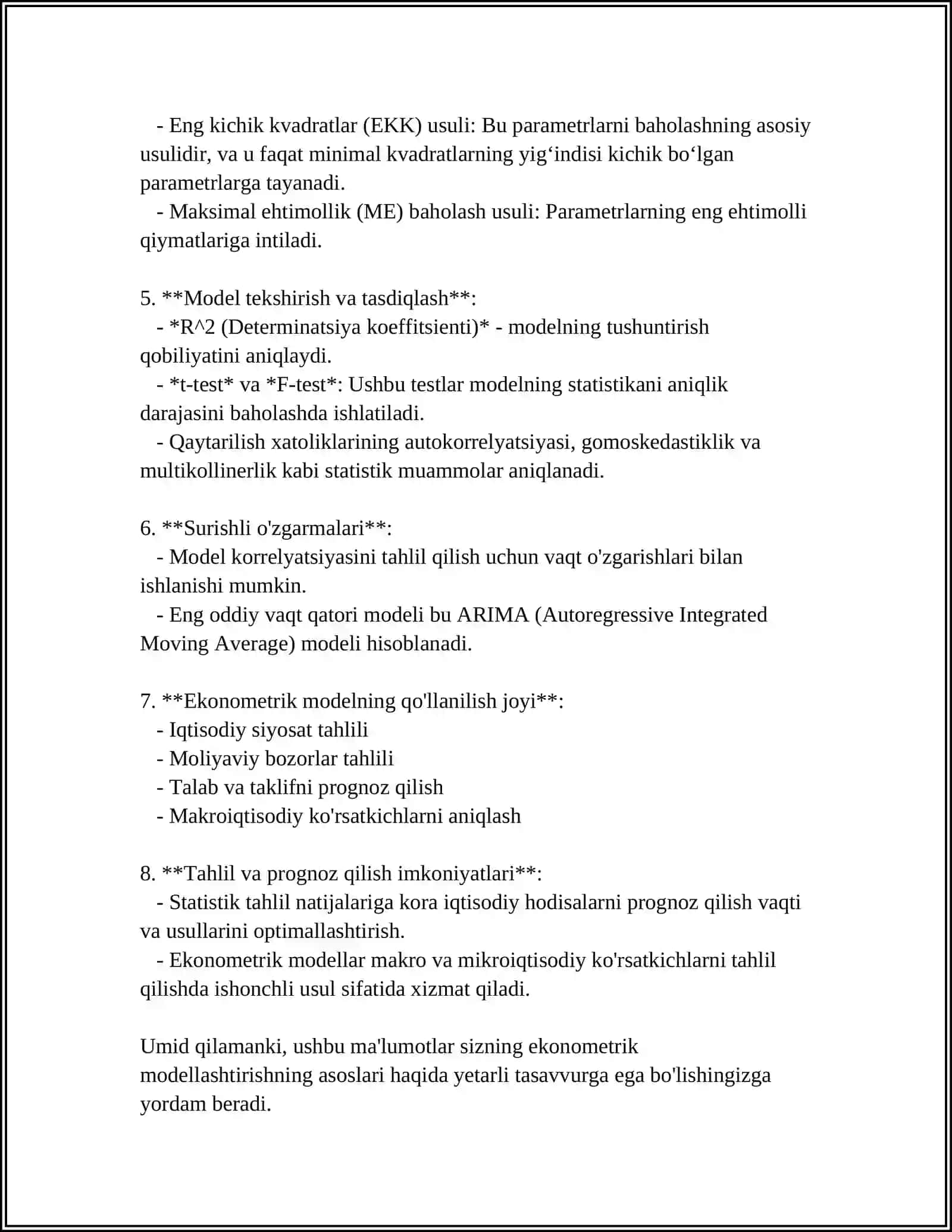 ADDITIV VA MULTIPLIKATIV EKONOMETRIK MODELLARNI TUZISH 4