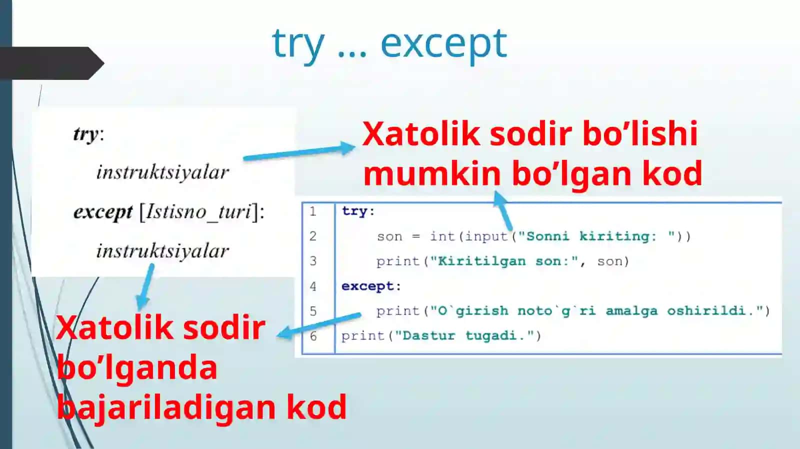 Python (Basic) Istisno holatlar bilan ishlash. 4