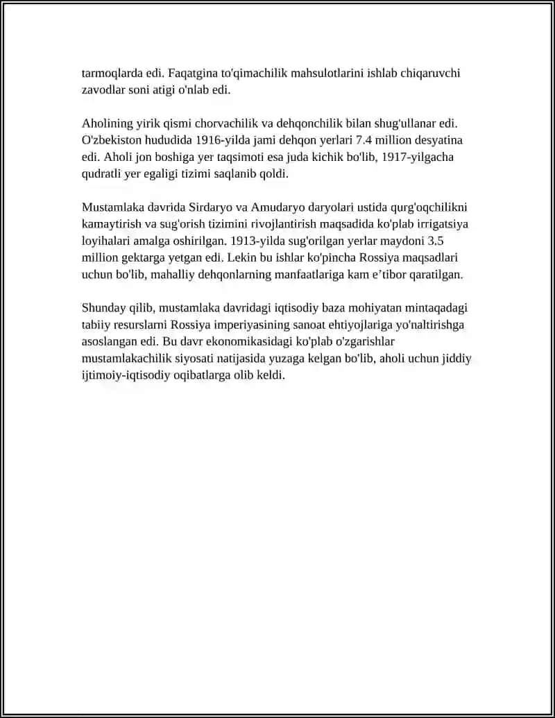 Mustamlaka davrida iqtisodiy baza 4