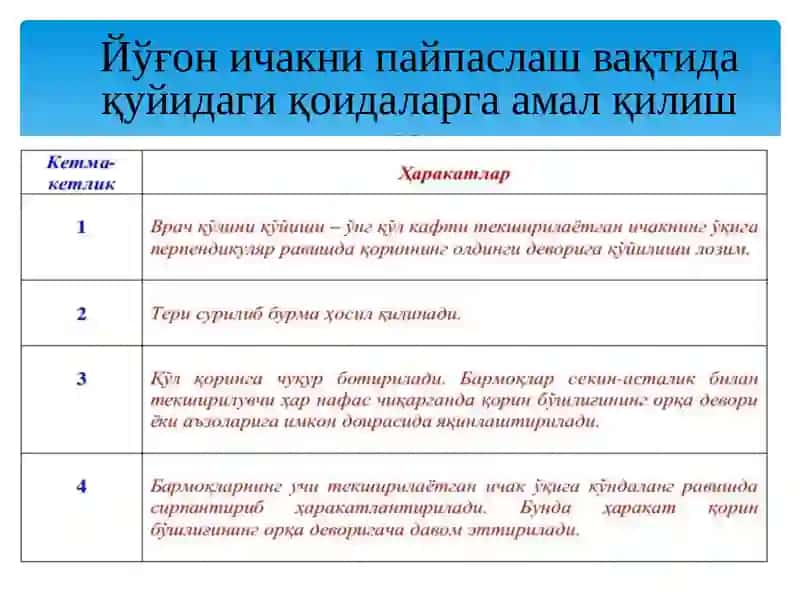 Йўғон ичакни пайпаслаш 4