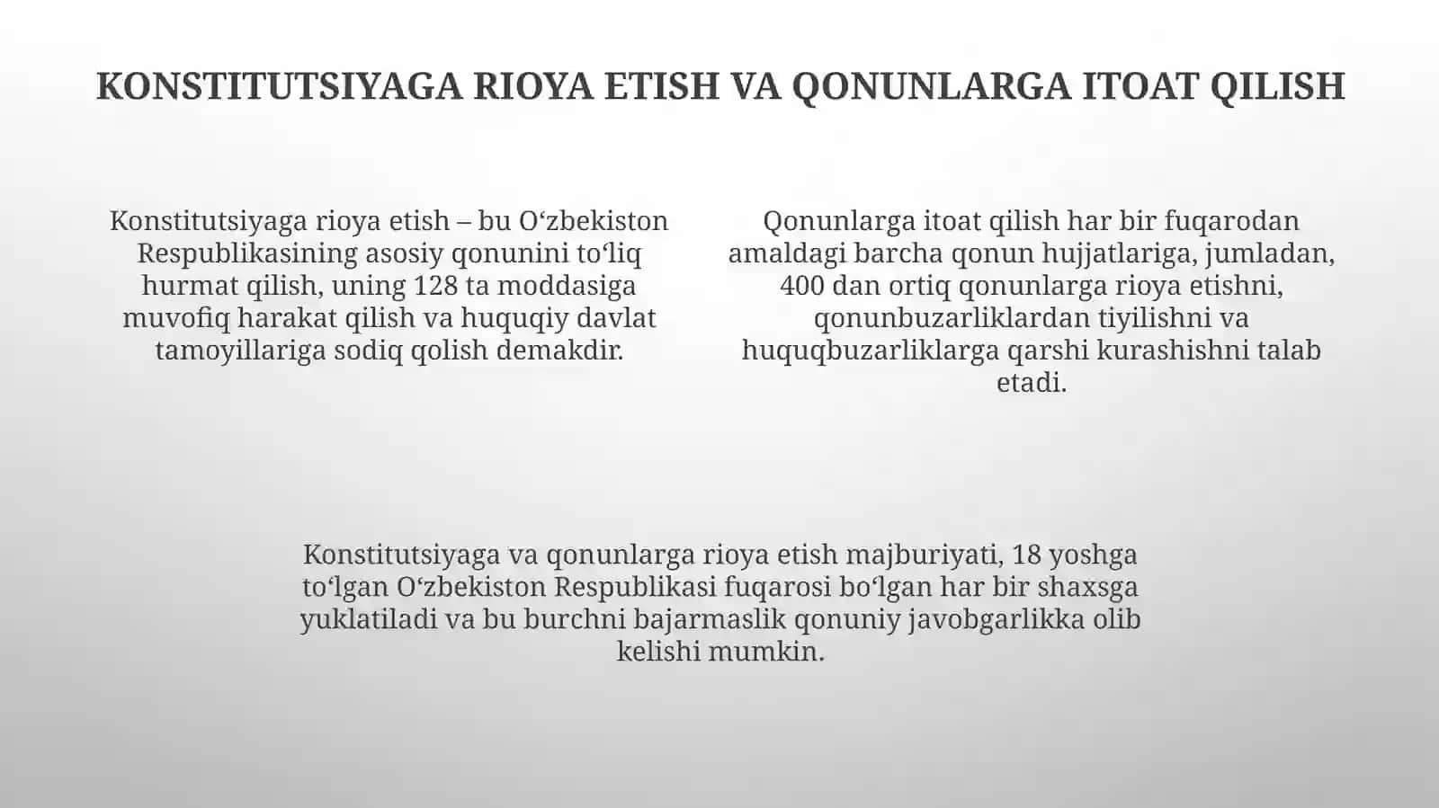 Oʻzbekiston Resbublikasi fuqarolarining konstitutsiyaviy burchlari 4