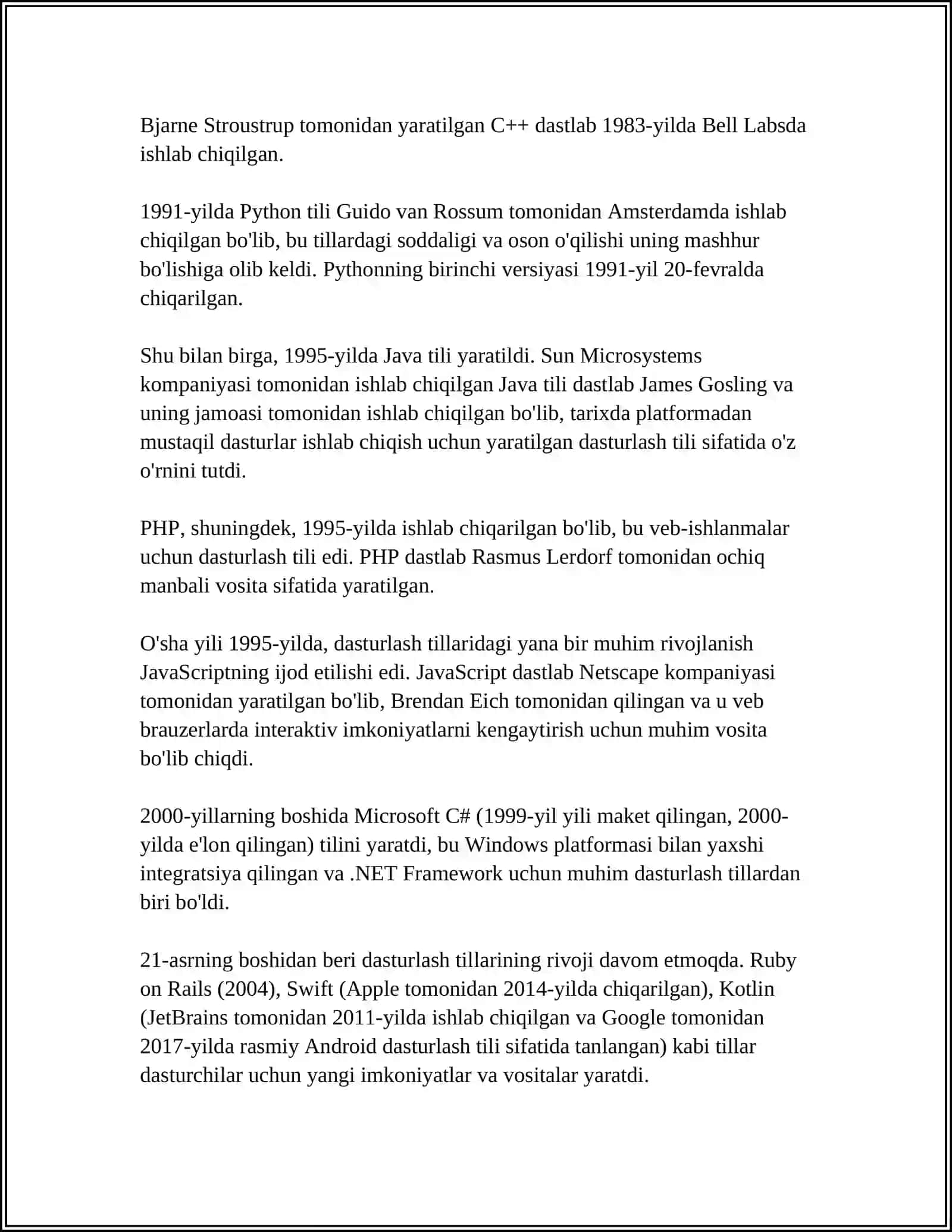ZAMONAVIY DASTURLASH TILLARINING TAHLILI 4