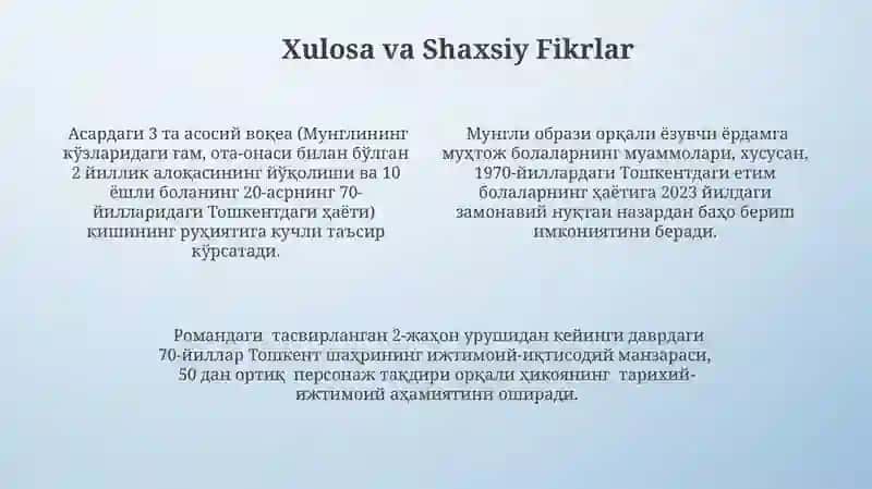 Mungli ko'zlar Asariga xulosa 4