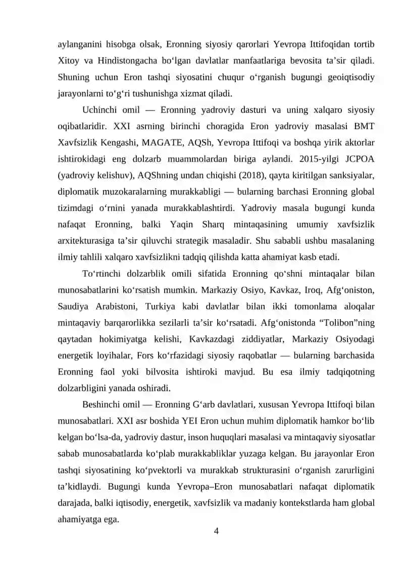 XXI asr birinchi choragida eron islom respublikasing tashqi siyosati 4