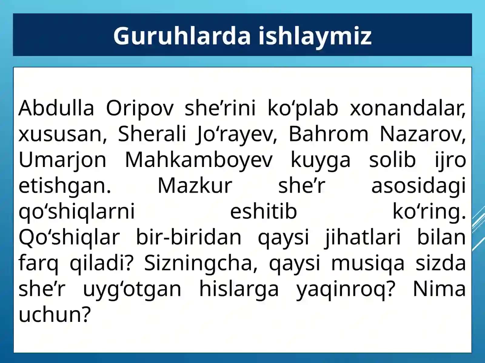 7-sinf Adabiyot - Fanlararo aloqa adabiyot va musiqa dars taqdimot 4