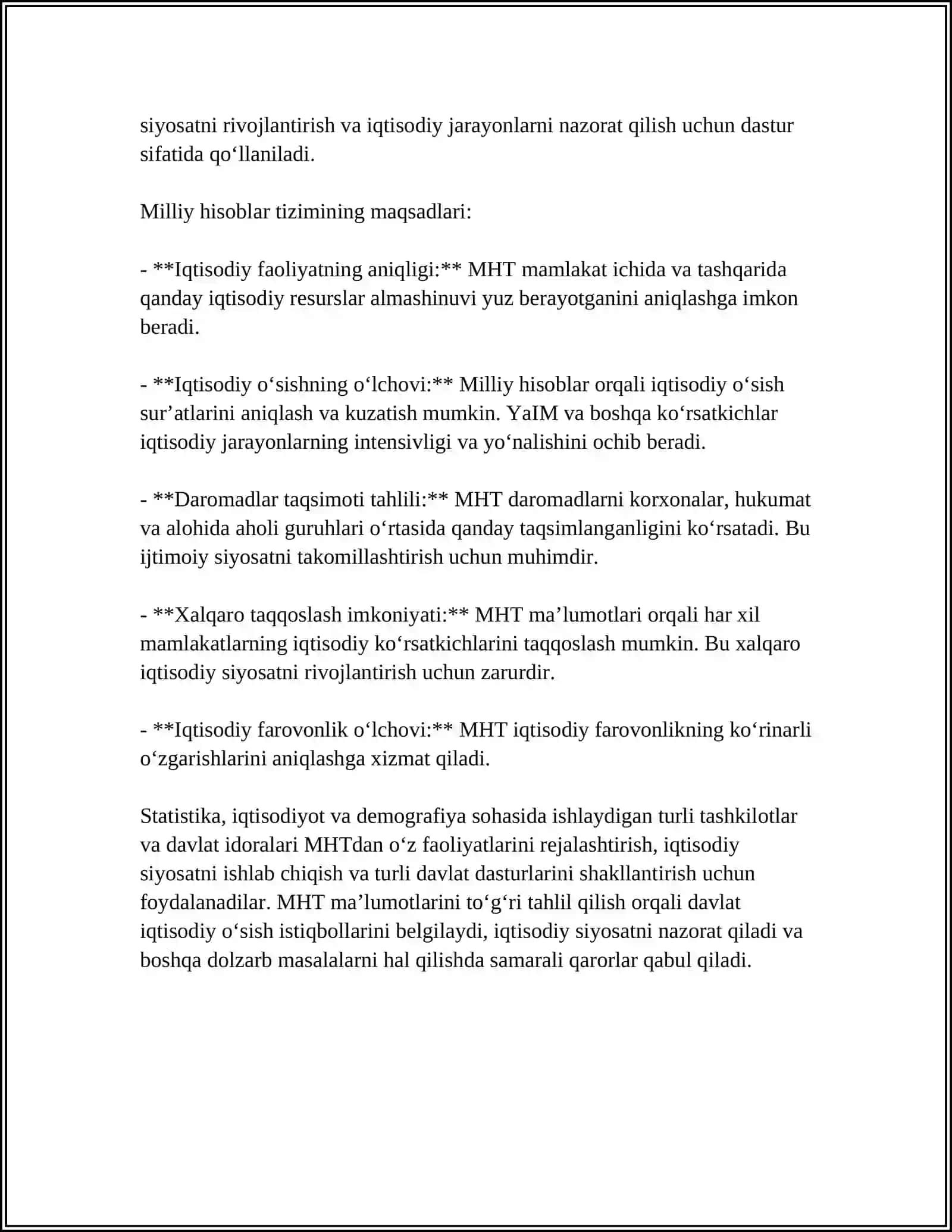 O'ZBEKISTON MILLIY HISOBLAR TIZIMI – IQTISODIY STATISTIKANING USLUBIY NEGIZI 4