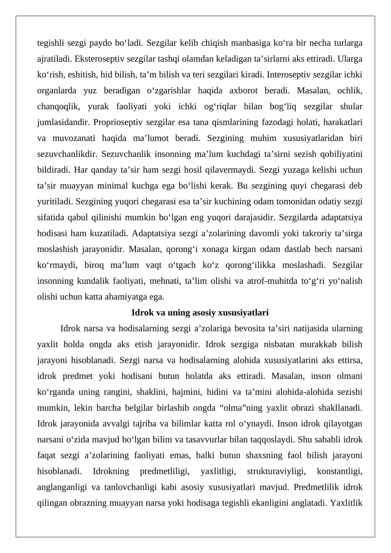 Bilish jarayonlarining qisqacha tasnifi. 4