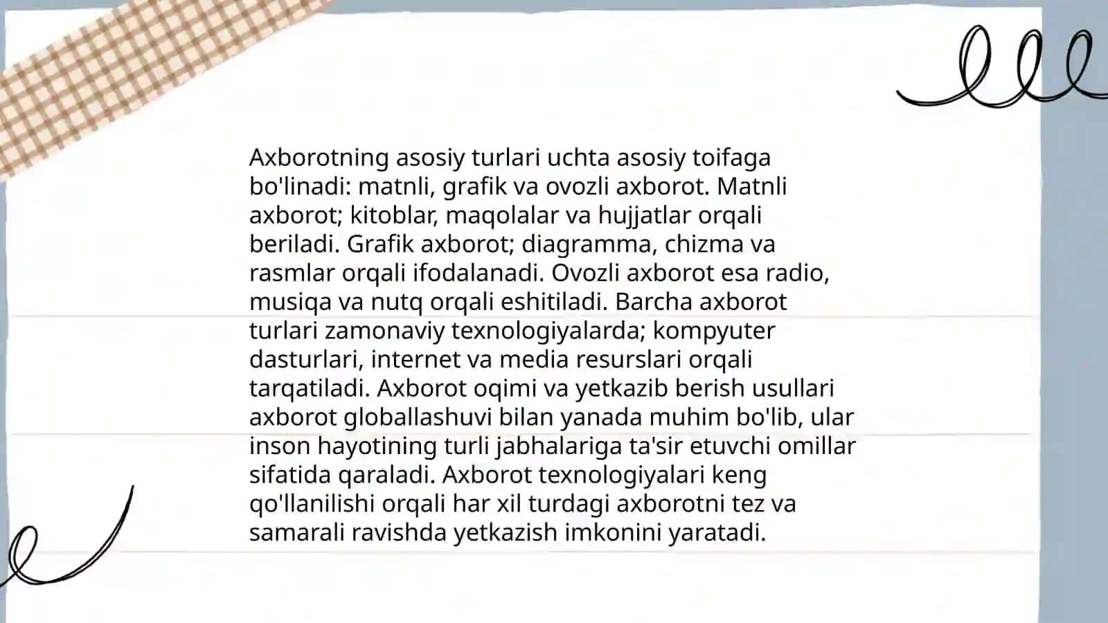 Axborot va uning turlari, xususiyatlari va o'lchov birliklari 4