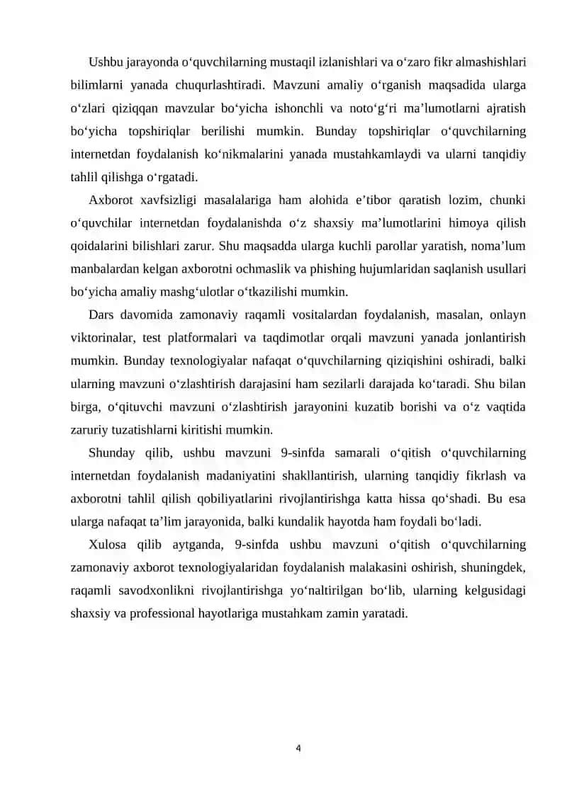 INTERNETDAN SAMARALI FOYDALANISH. INTERNETDAN TOPILGAN AXBOROTNING ISHONCHLILIGINI BAHOLASH 4