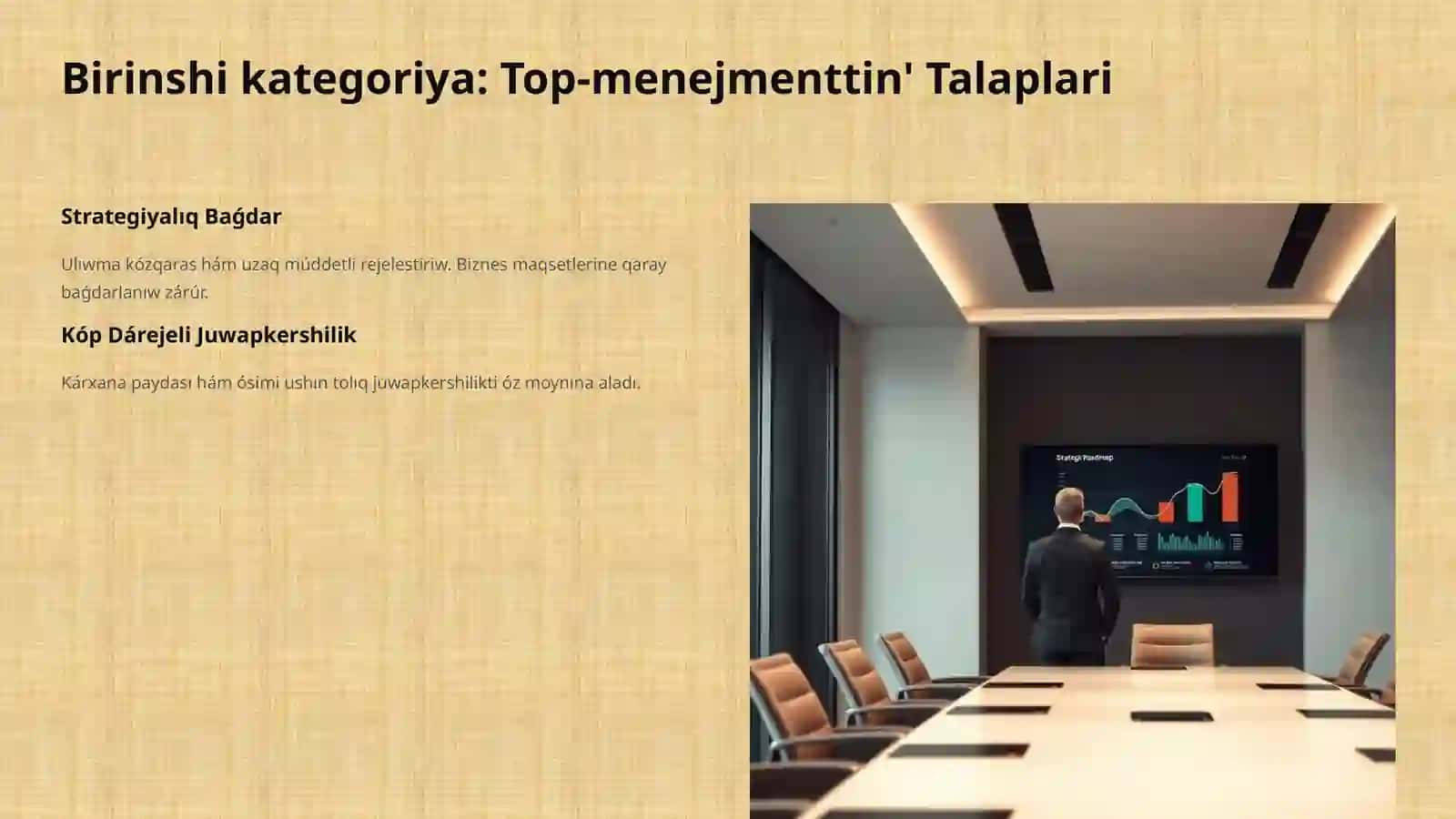 Menejerlik: ushkategoriyatalaplarinesapqaeliwzárúriyatı 4