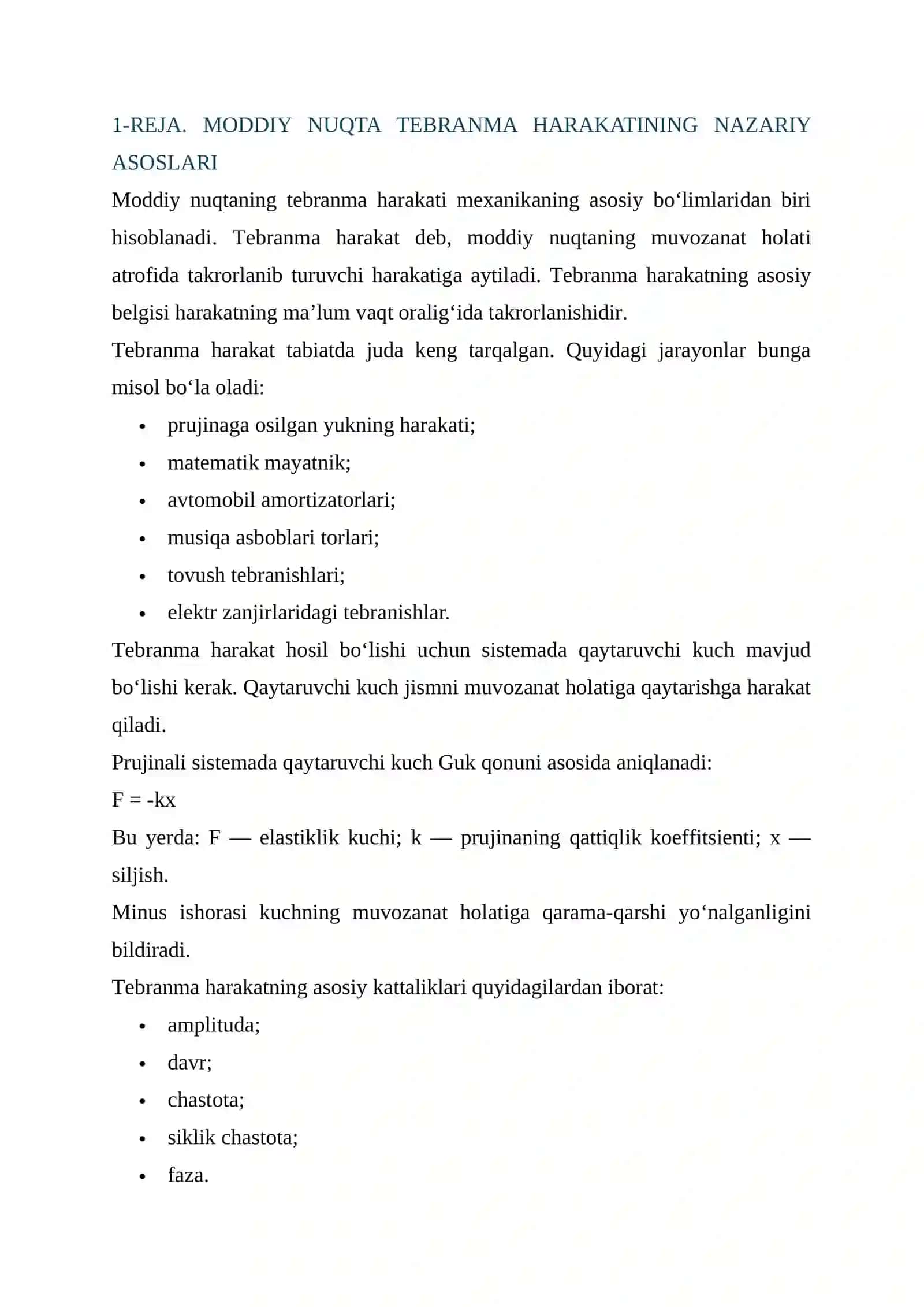 MODDIY NUQTANING TO‘G‘RI CHIZIQLI TEBRANMA HARAKATI 4