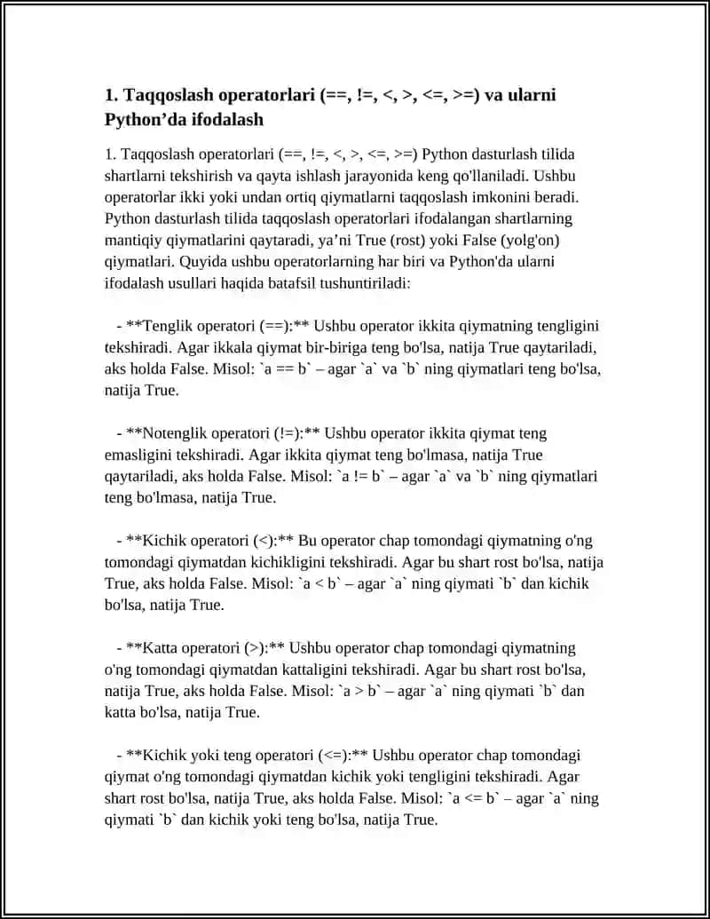 TEKSHIRSH AMALI PYHTON DASTURLASH TILIDA IFODALASH VA QAYTA ISHLASH 4