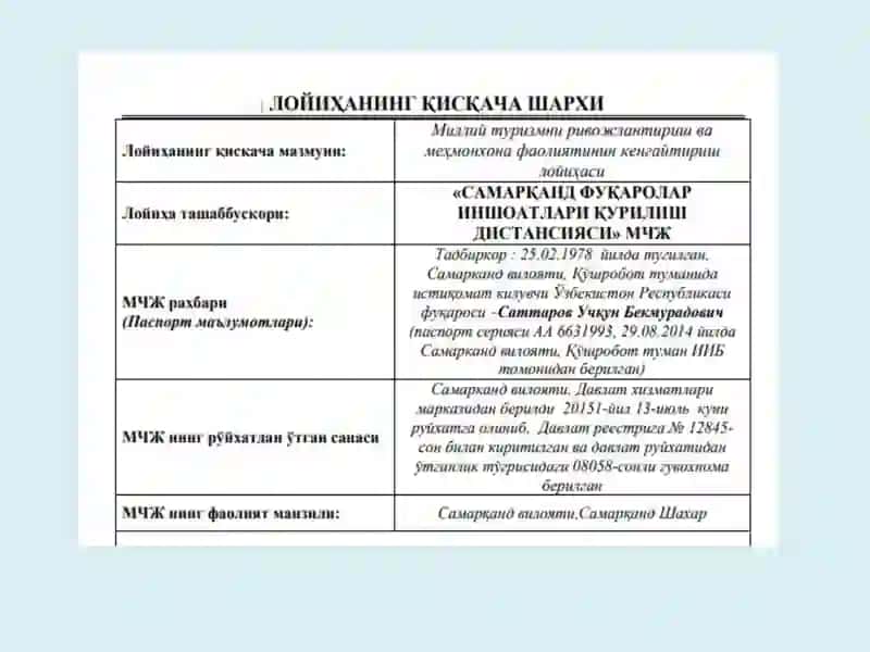 MINI-MEHMONXONA UCHUN BIZNES-REJA 4