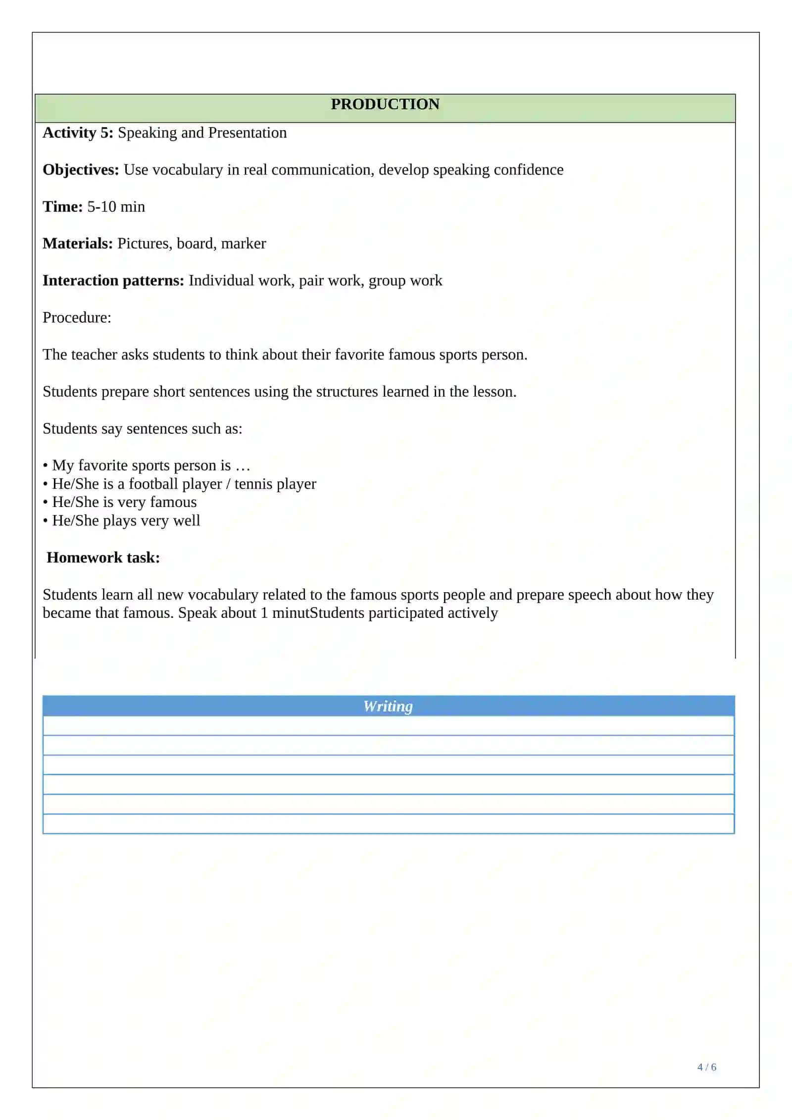 Lesson plan ESP Famous sports people 4