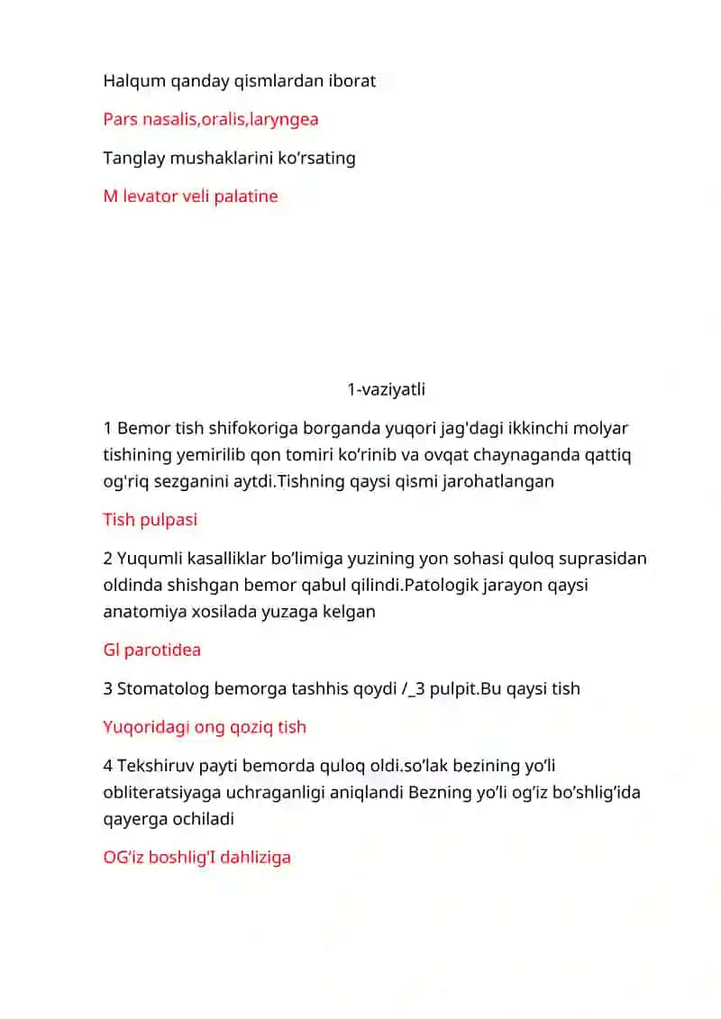 Stomatologiya Test Savollari 4