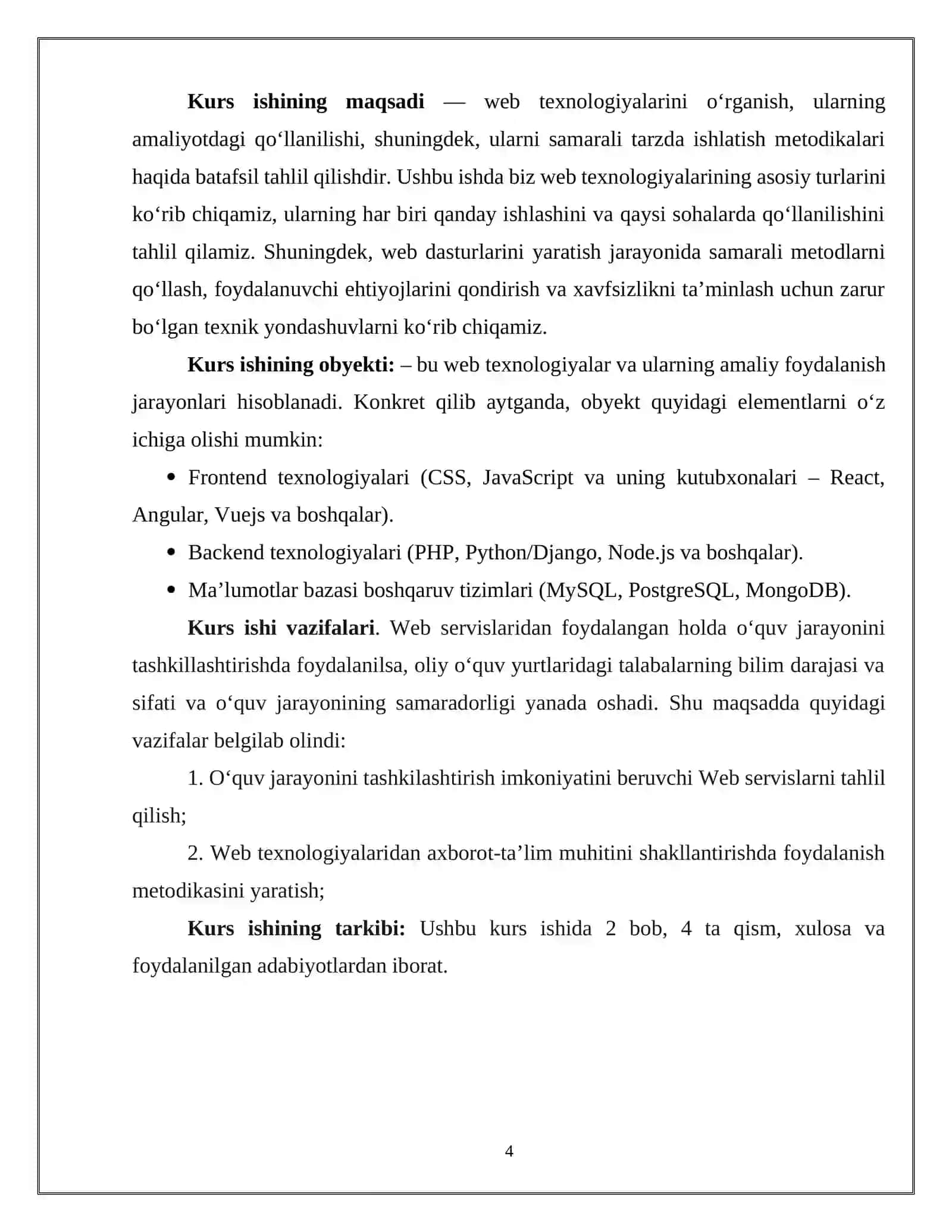 Web texnologiyalar va ulardan foydalanish metodikasi 4