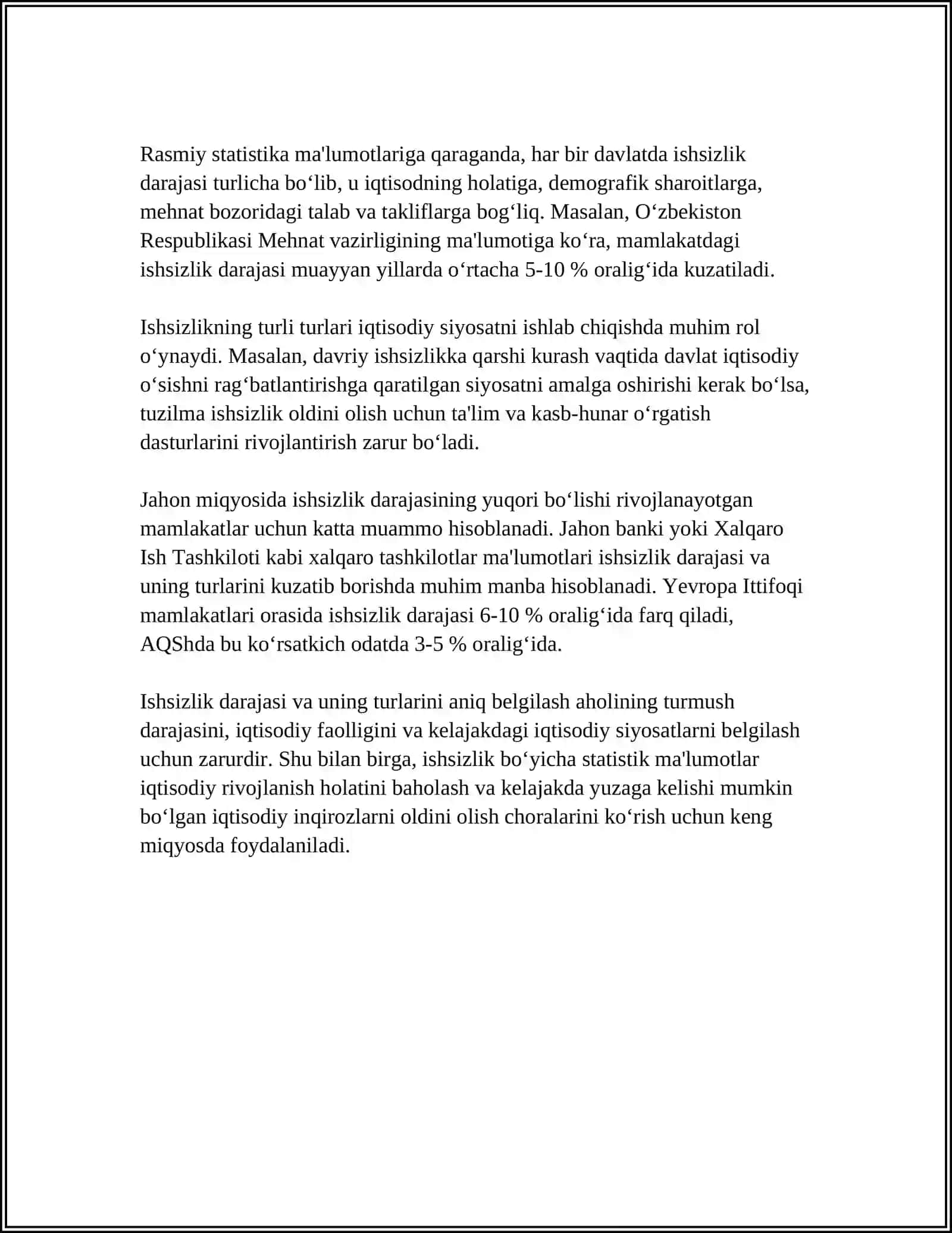 ISHSIZLIK TURLARI VA UNI BARTARAF ETISHNING YO’LLARI 4