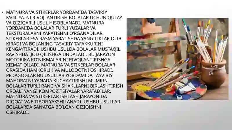Tasviriy faoliyatni o'rganish usullari 4