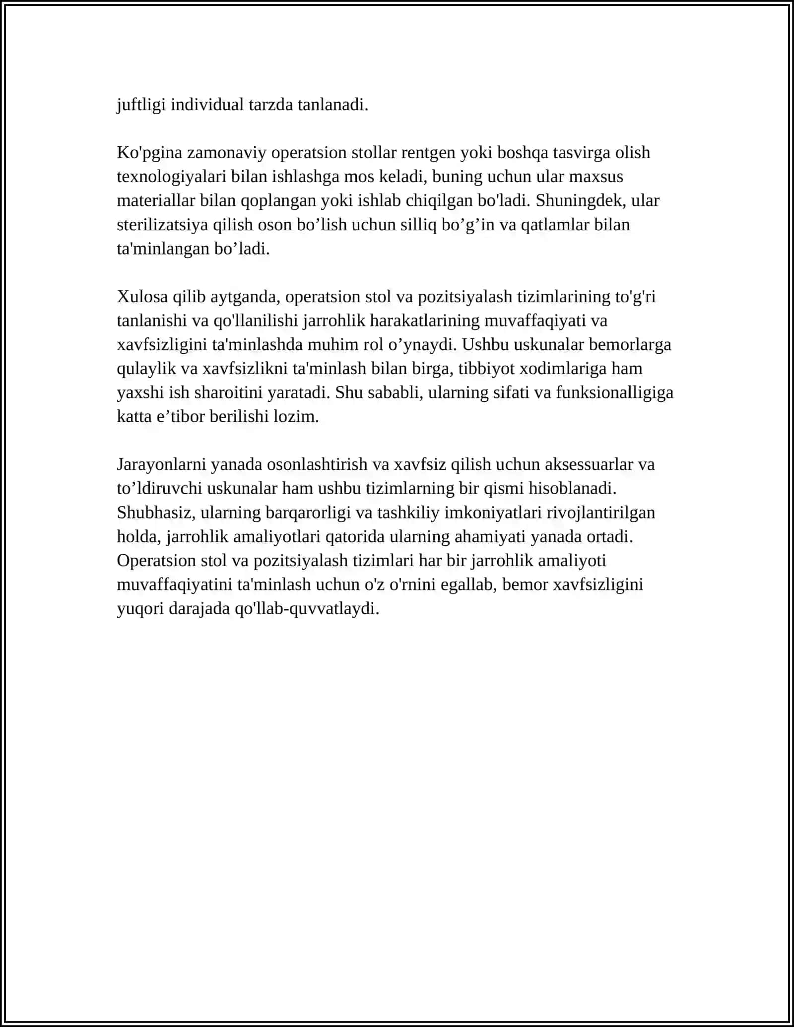 Operatsion stol va pozitsiyalash tizimlari 4