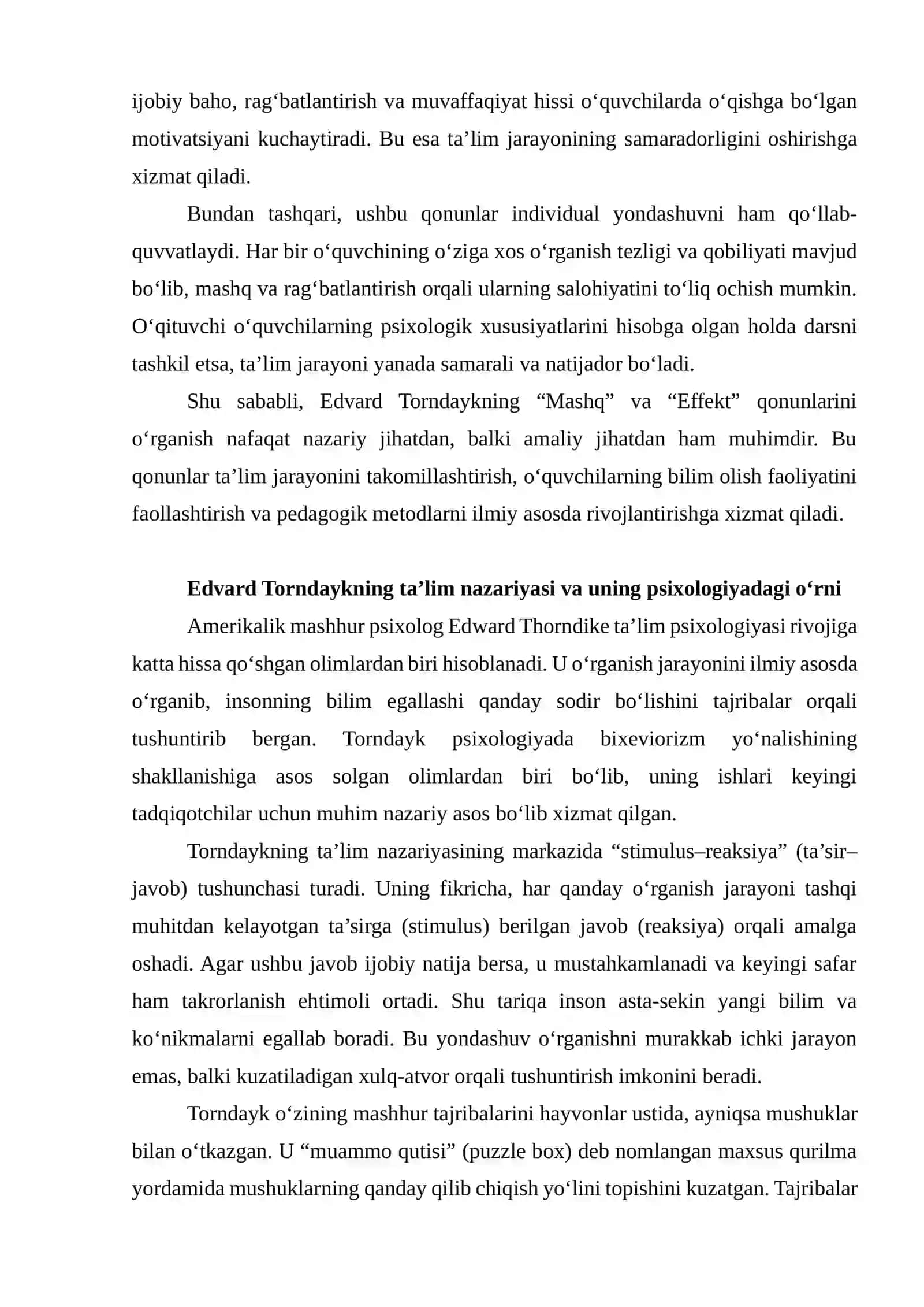 Edvard Torndaykning "Mashq" va "Effekt" qonunlari hamda ularning ta'limdagi ahamiyati 4